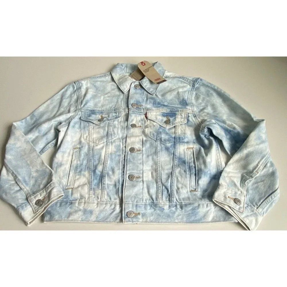 Levi's Ex-Boyfriend Denim Trucker Jacket Blue Tie Dye Light Wash Women’s Size S